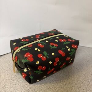 Cherry Print Black Cosmetic Pouch
